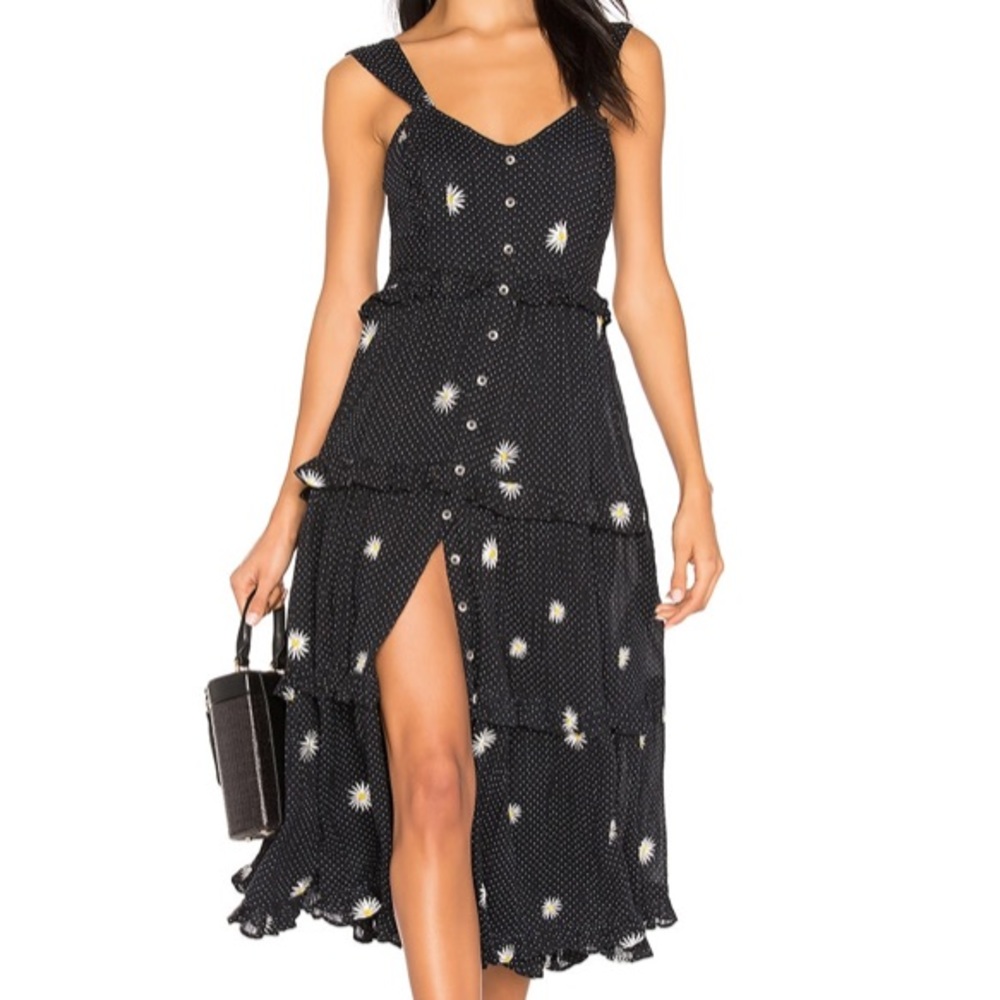 Free People Black Floral Midi Dress Small